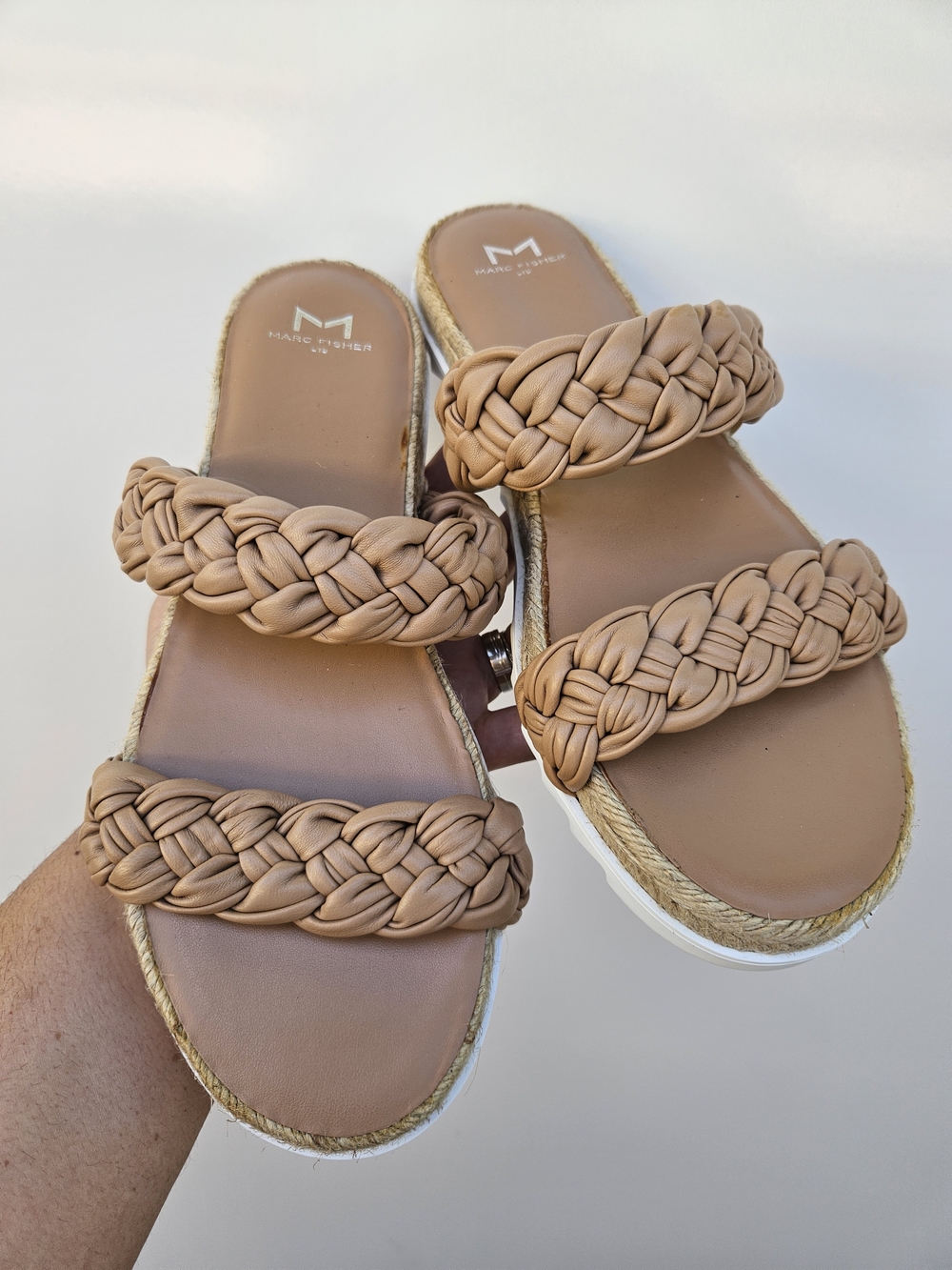 Marc Fisher Tan Braided Espadrille Slide Sandals